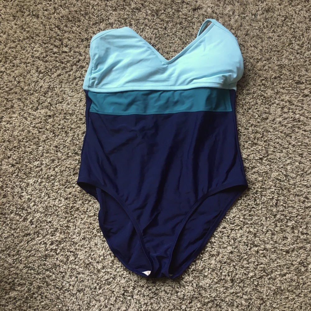 Blue one piece swimsuit